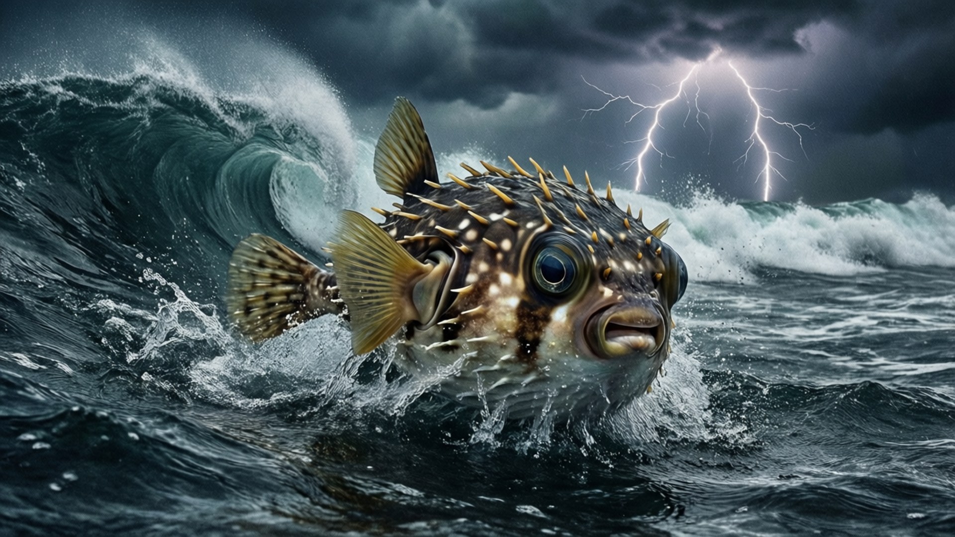 Puffer Fish in Storm by Wallpapers.art Studio