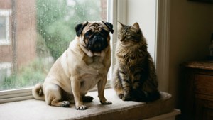 Pug and Cat Rain