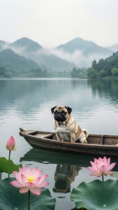 Pug on Lotus Lake