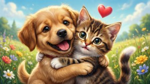 Puppy and Kitten Hug