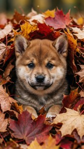 Puppy in Autumn Leaves
