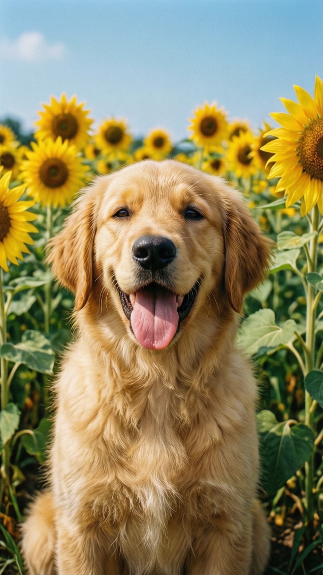 Puppy in Sunflowers by Wallpapers.art Studio