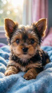 Puppy on Blue Blanket