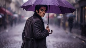 Purple Umbrella in Rain