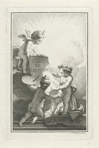 Putti bestuderen een vel papier
