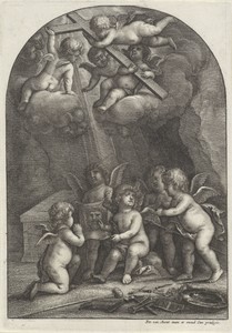Putti met passiewerktuigen bij het graf van Christus