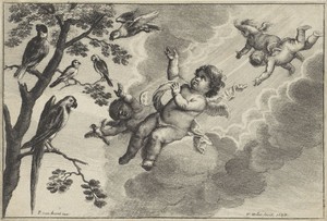 Putti met tropische vogels: het element Lucht
