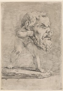 Putto met een groot masker op zijn hoofd