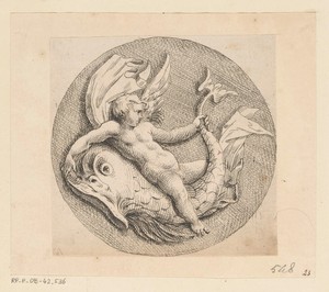 Putto zittend op een vis