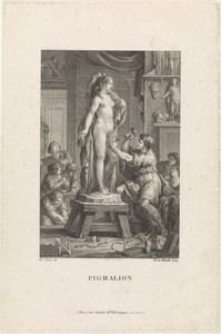 Pygmalion maakt een standbeeld van een vrouw