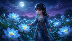 Qiqi Among Blue Lotuses