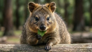 Quokka Eating Leaf