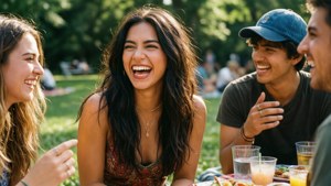 Rachel Laughing with Friends