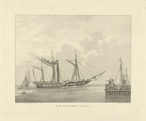 Raderstoomboot bij een kade