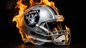 Raiders Helmet in Flames