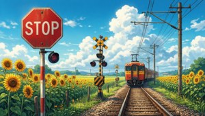 Railway Crossing Sunflowers