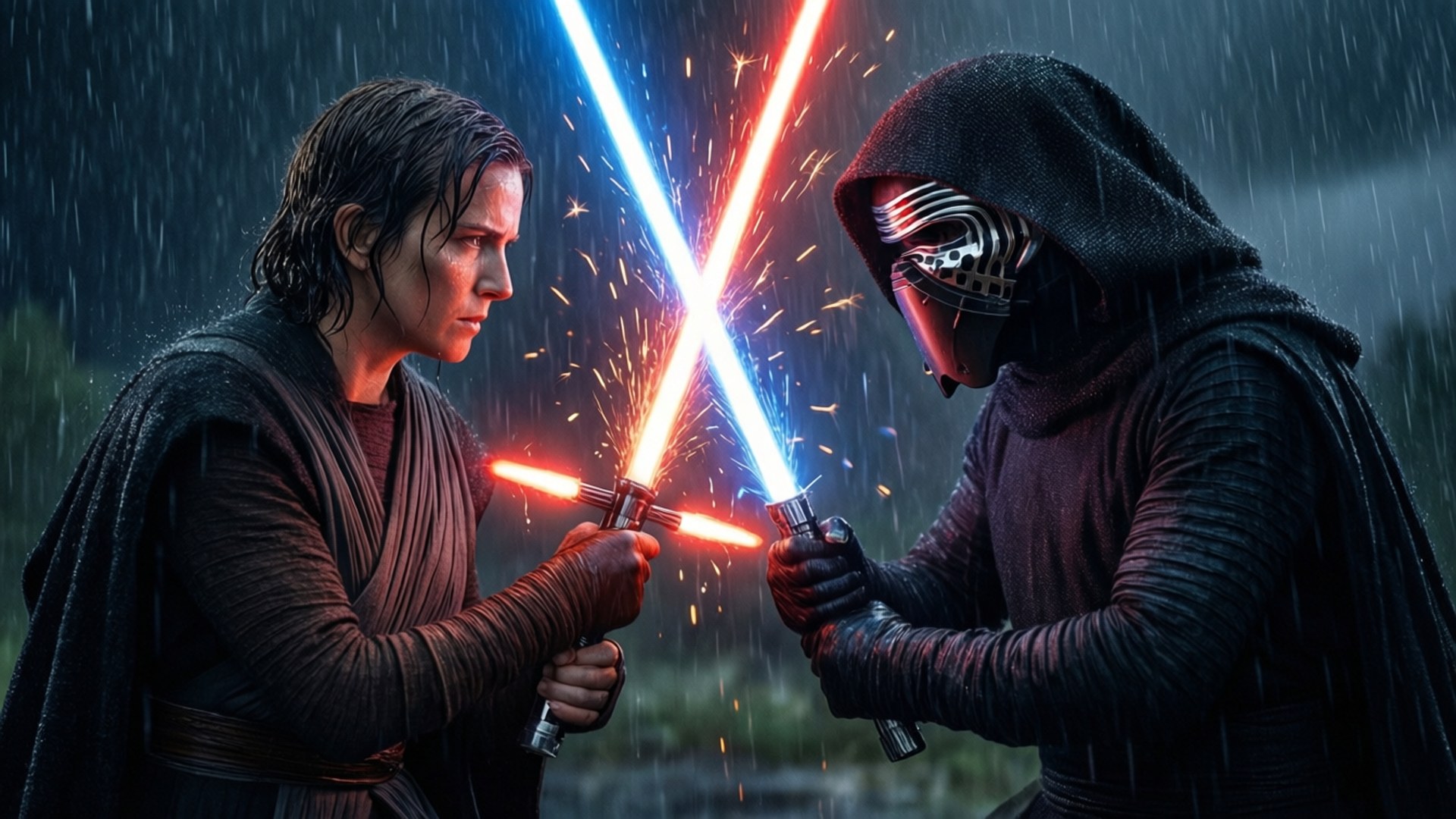 Rain Duel Rey Kylo by Wallpapers.art Studio