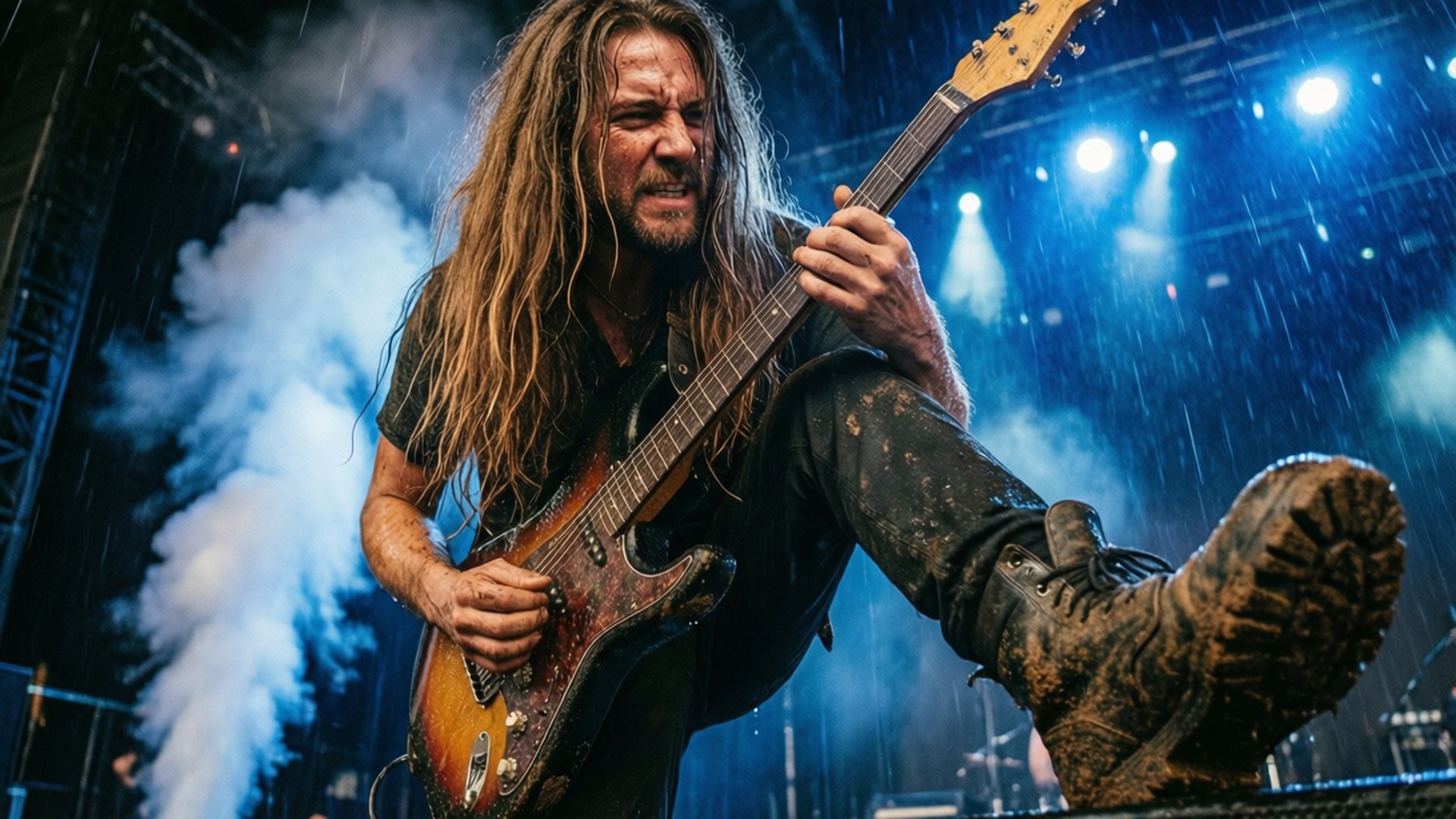 Rain-Soaked Guitar Solo by Wallpapers.art Studio