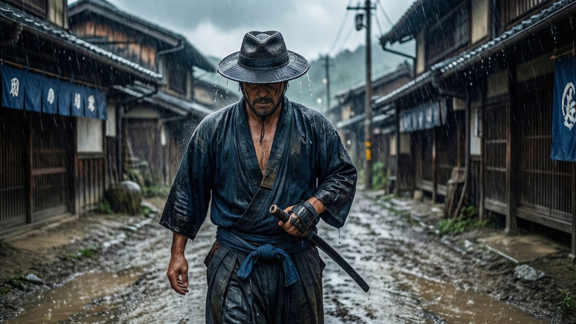 Rain Village Ronin by Wallpapers.art Studio
