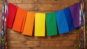 Rainbow Cloth Banner on Wood