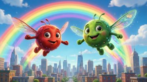 Rainbow Flight Over City