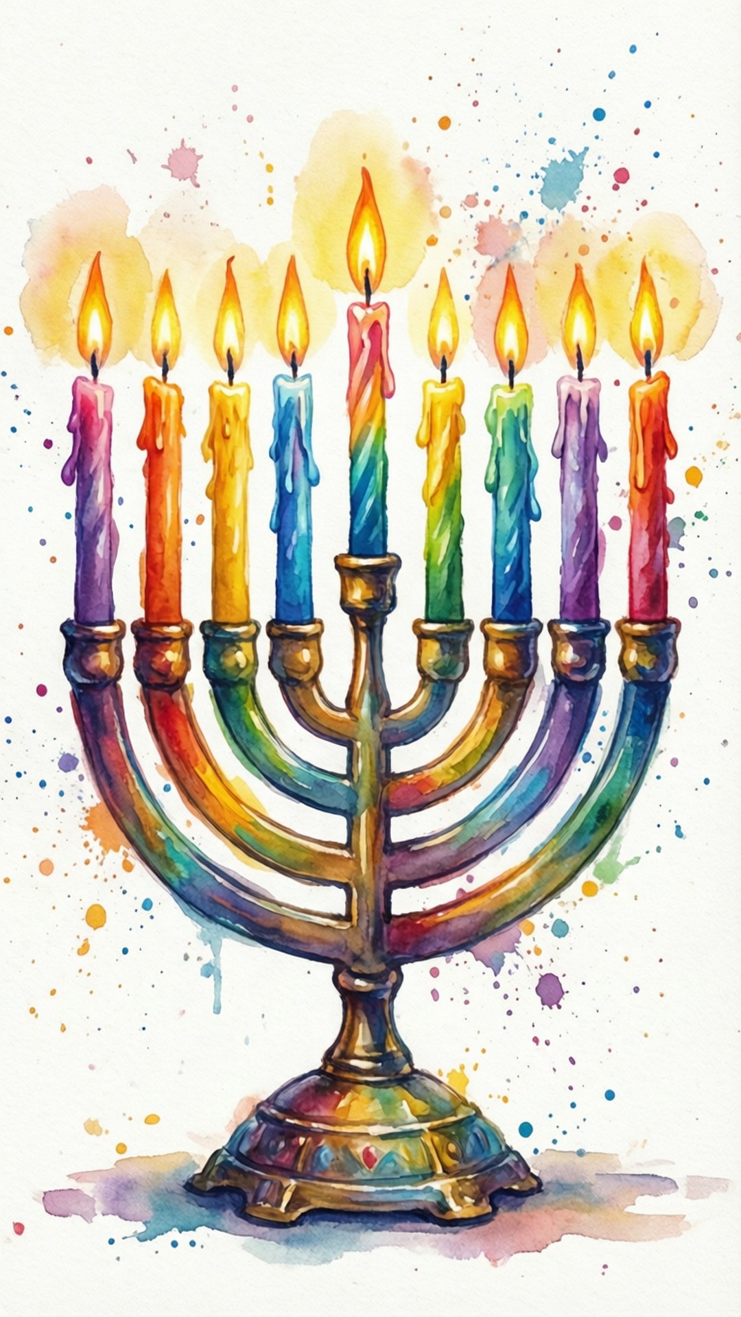 Rainbow Menorah Watercolor by Wallpapers.art Studio