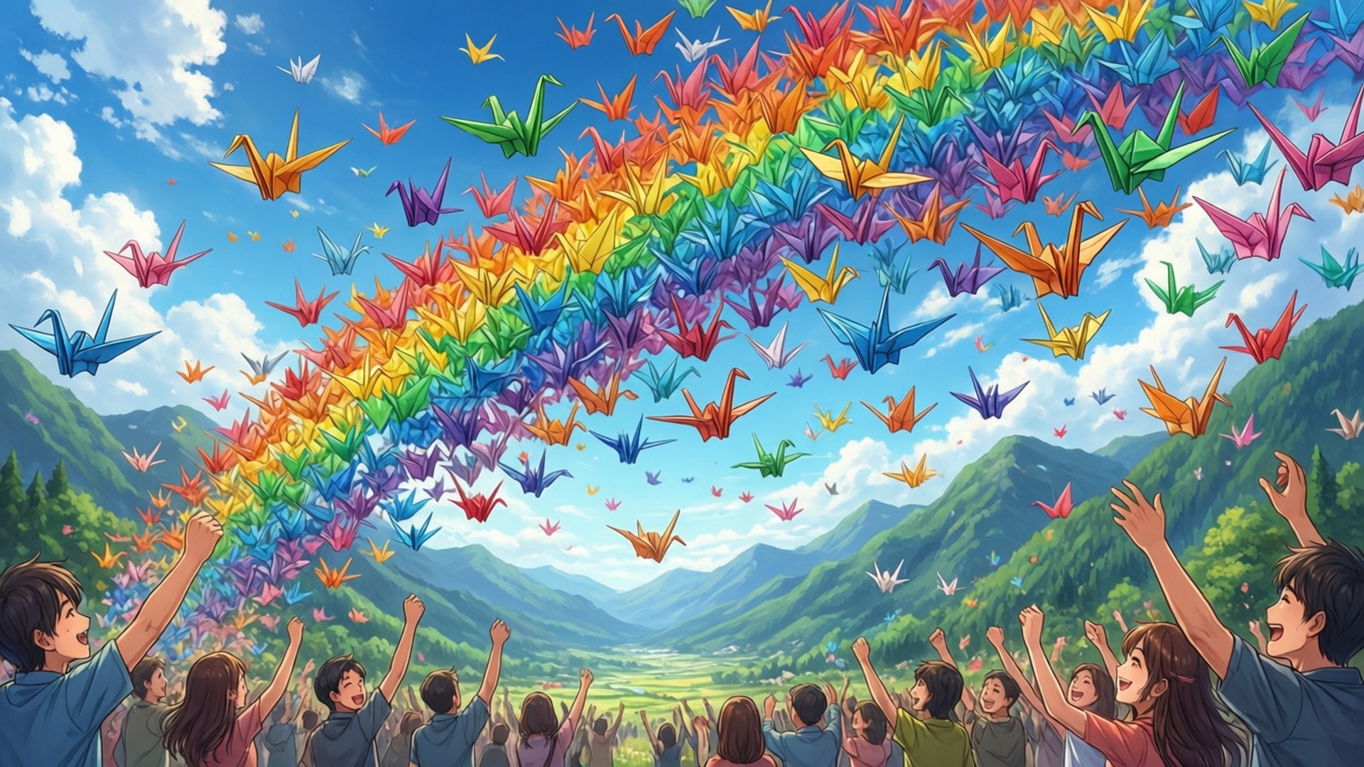 Rainbow of Cranes by Wallpapers.art Studio