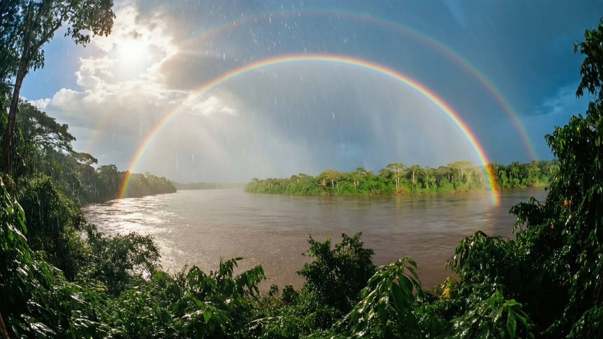 Rainbow Over the River by Wallpapers.art Studio