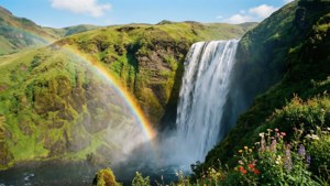 Rainbow Over Waterfall