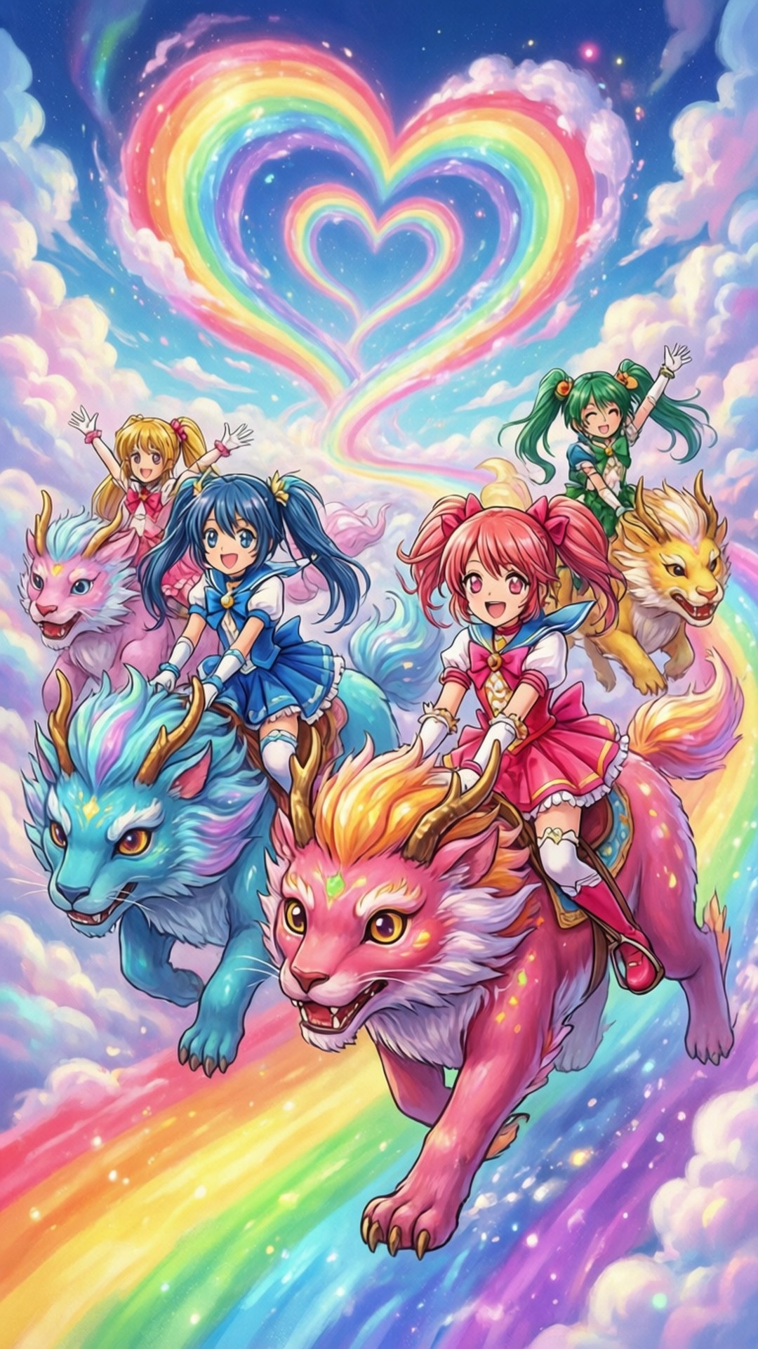 Rainbow Sky Animal Ride by Wallpapers.art Studio