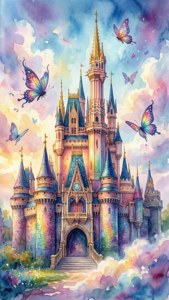 Rainbow Watercolor Castle
