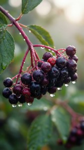 Raindrop Elderberries Macro