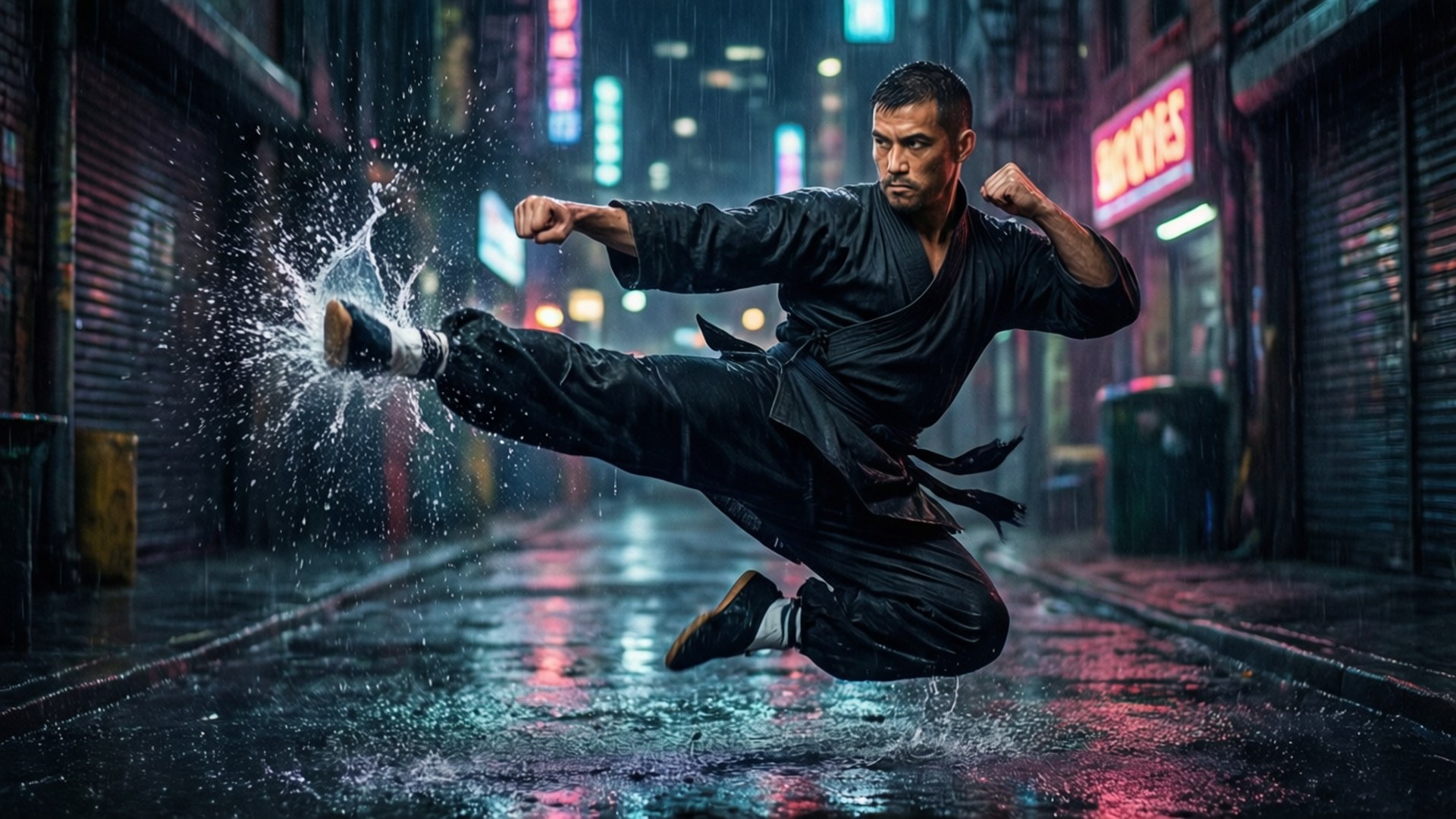 Rainy Alley Fight by Wallpapers.art Studio