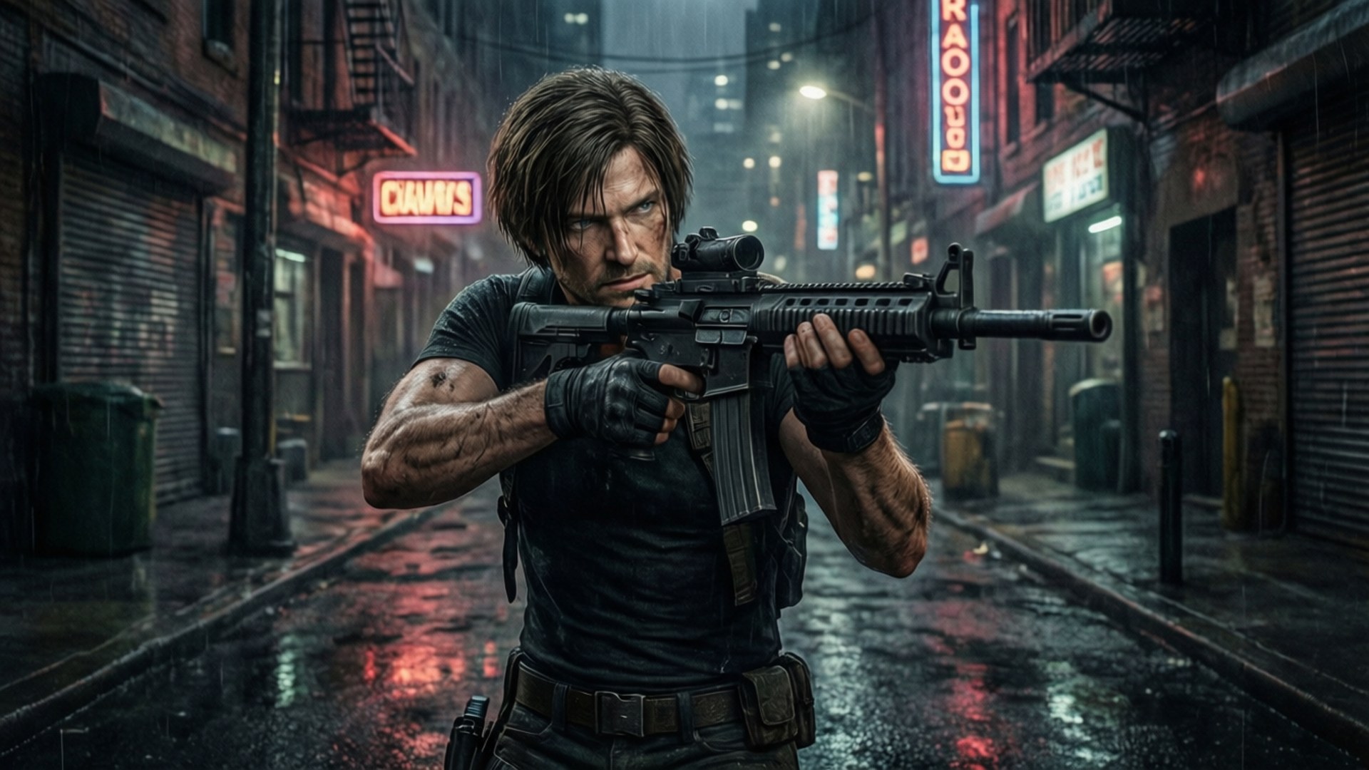 Rainy Alley Standoff by Wallpapers.art Studio