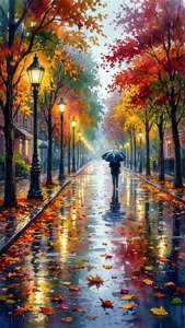 Rainy Autumn Street