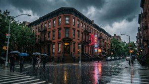 Rainy Brownstone Night