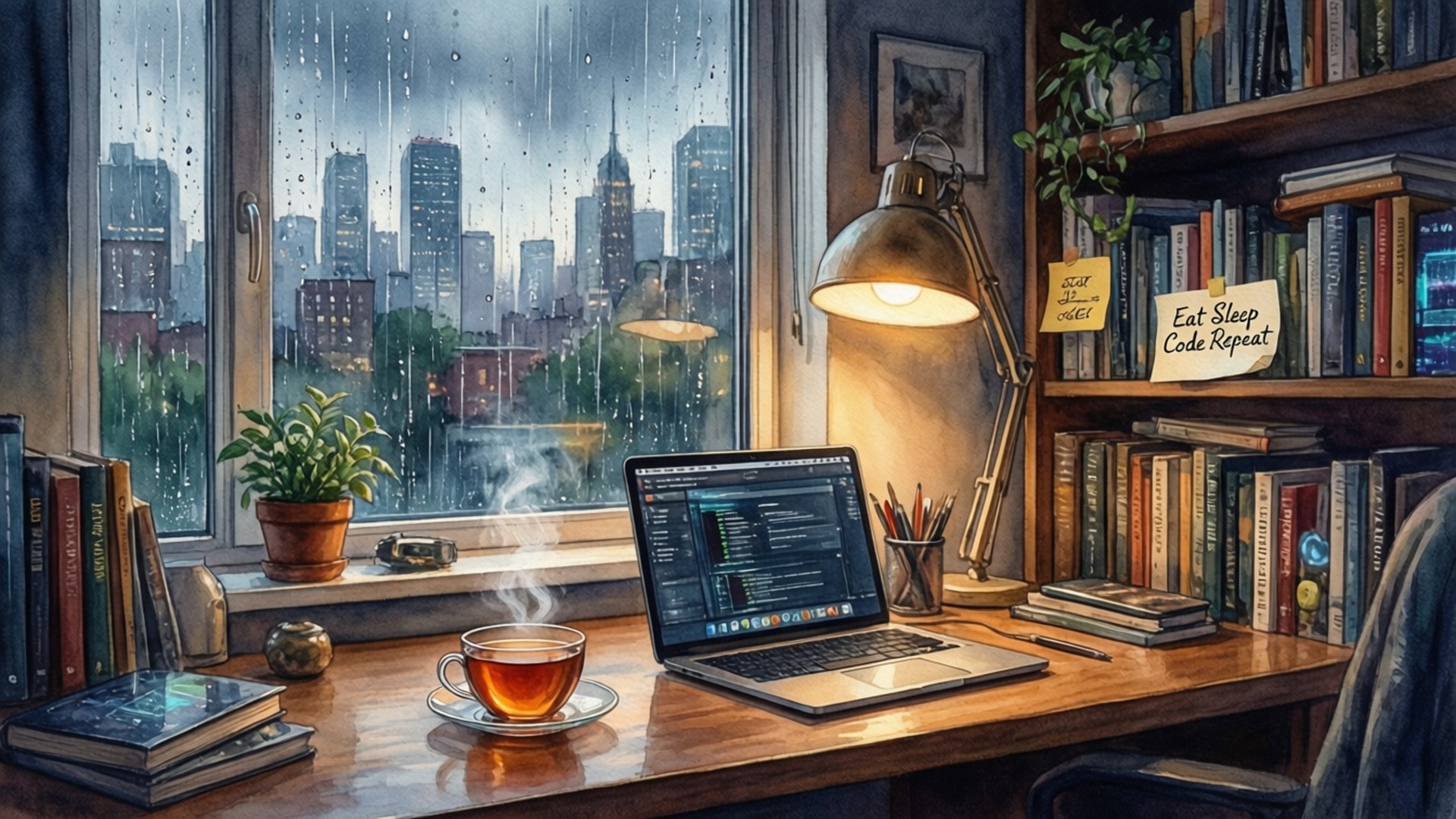Rainy Day Coder by Wallpapers.art Studio