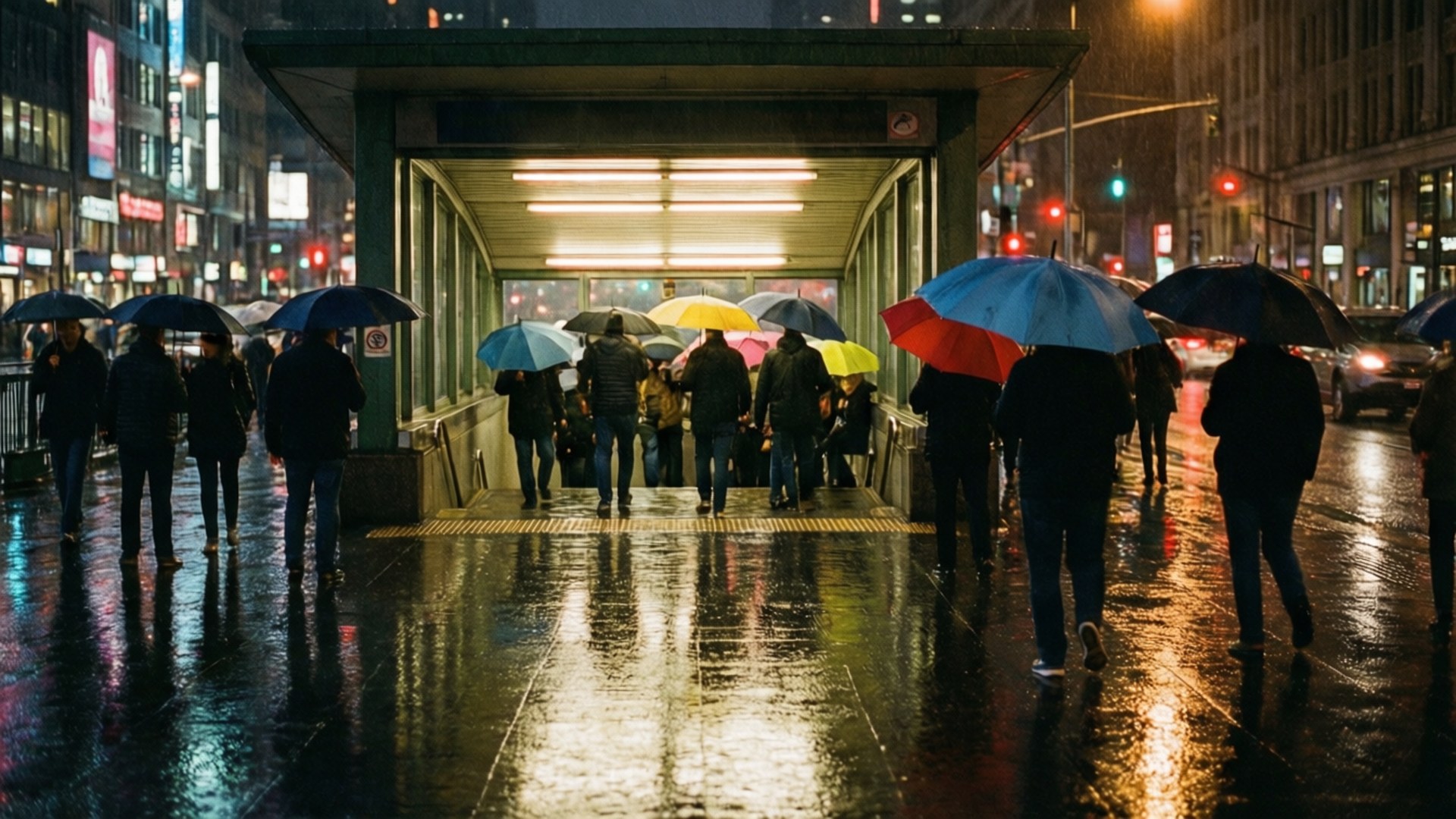 Rainy Metro Night by Wallpapers.art Studio