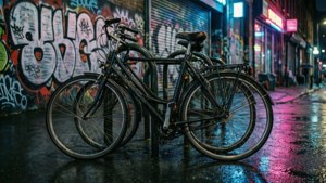 Rainy Neon Bike Rack