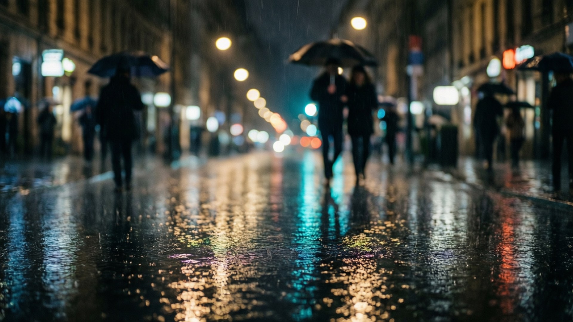 Rainy Night Street Blur by Wallpapers.art Studio
