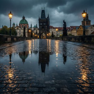 Rainy Reflection on Charles Bridge
