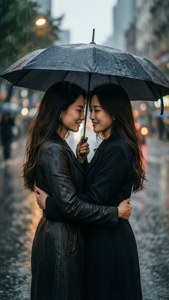 Rainy Umbrella Embrace
