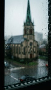 Rainy Window Church View