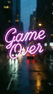 Rainy Window Neon Game Over
