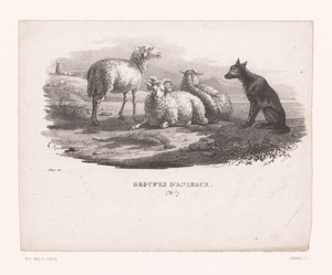 Ram, twee schapen en een herdershond
