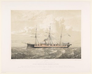 Ramtorenschip Prins Hendrik der Nederlanden varend op zee