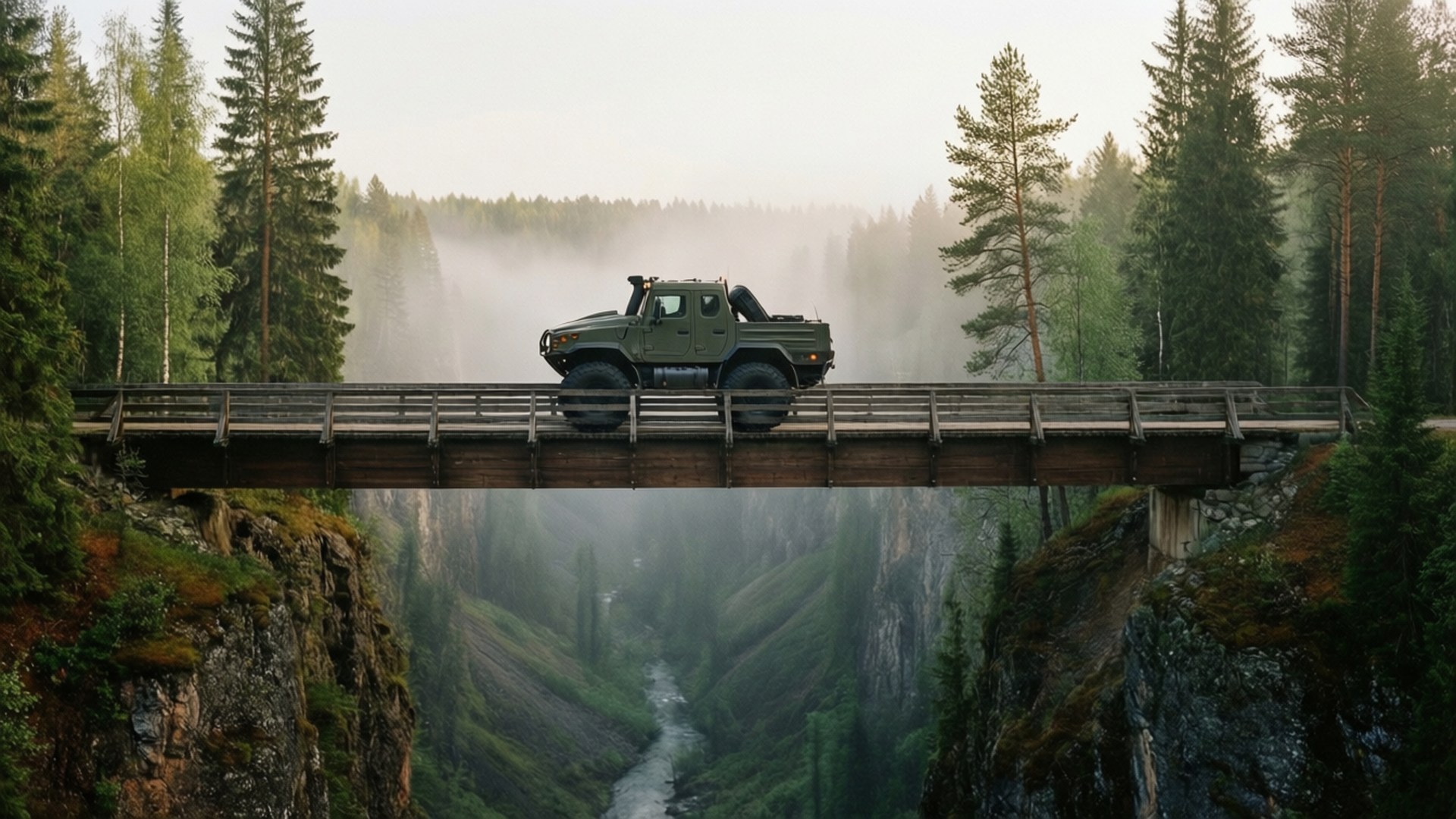 Ravine Bridge Crossing by Wallpapers.art Studio