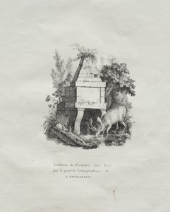 Receuil d'essais lithographiques:  Une fontaine imitant la gravure sur bois