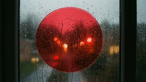 Red Circle Through Rainy Window