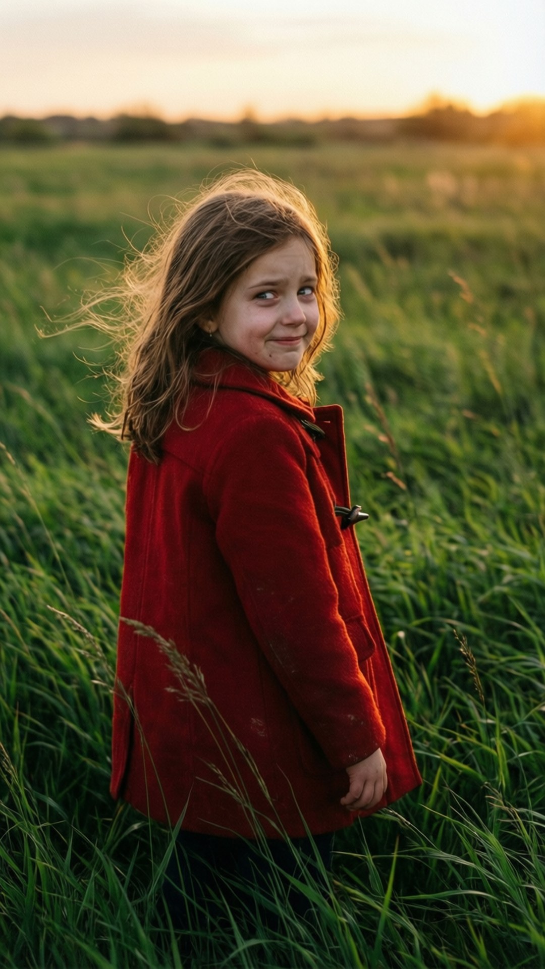 Red Coat Field Smile by Wallpapers.art Studio